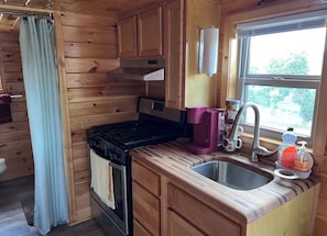 Fridge, microwave, oven, coffee/tea maker