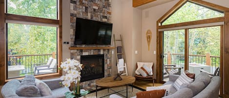 TV connectée, cheminée, jeux vidéo, livres