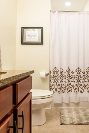 Shower, towels, toilet paper