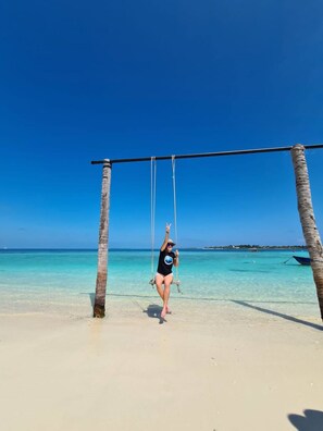 Private beach, white sand, free beach shuttle