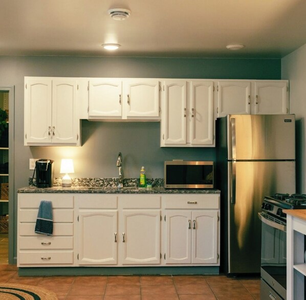 Frigorífico, microondas, horno y placa de cocina