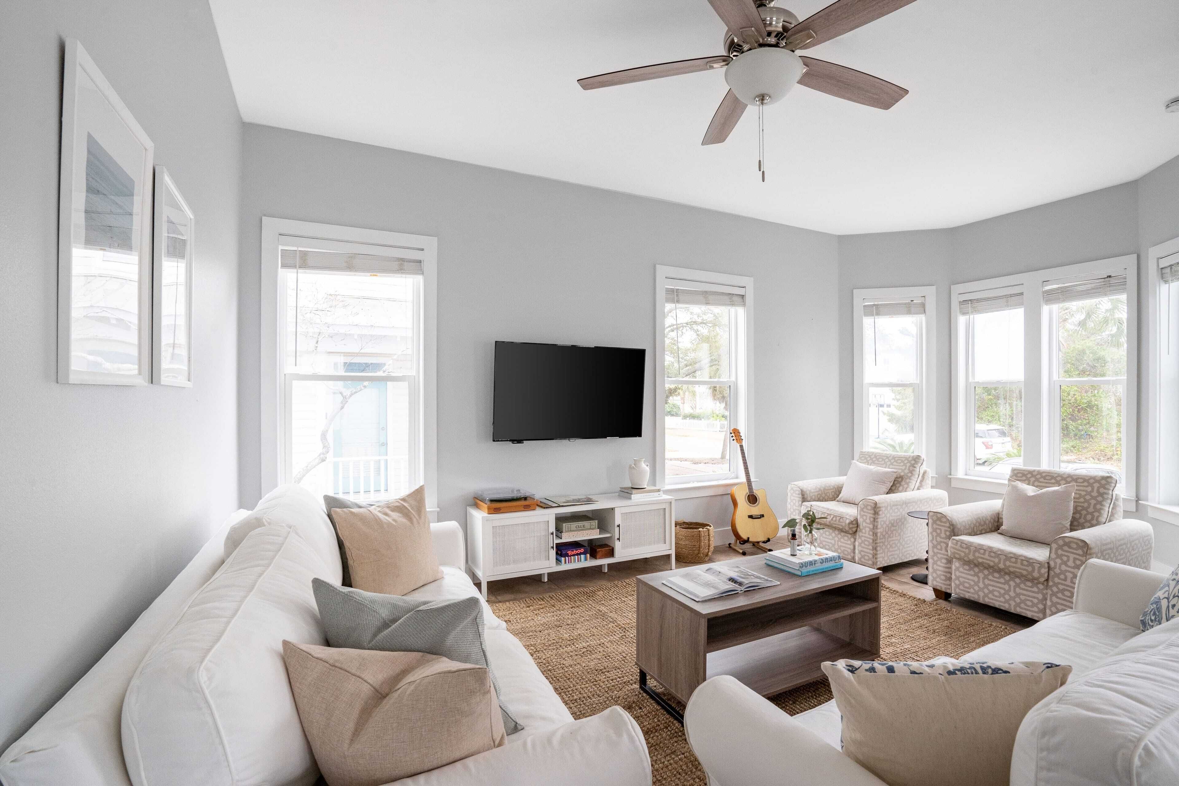 55-inch TV with digital channels, foosball, streaming services