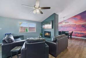 Smart TV, fireplace, foosball, stereo