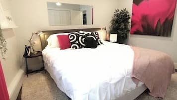 1 bedroom, desk, iron/ironing board, travel cot