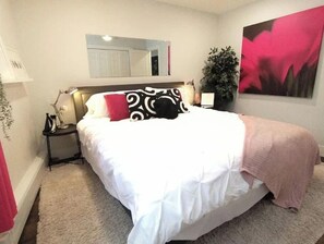 1 bedroom, desk, iron/ironing board, travel cot