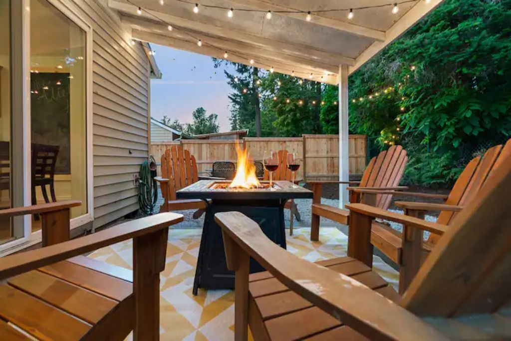 Relax in fully-fenced backyard that backs to greenspace & enhances privacy.