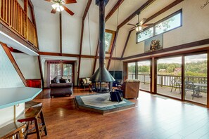 TV, DVD player - Waterfront home with wraparound deck, floating fireplace, deck, & firepit (Center Barnstead)