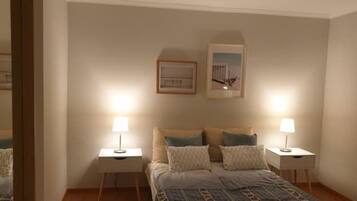2 bedrooms, desk, iron/ironing board, travel crib