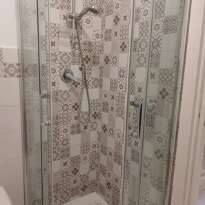 Shower, bidet, towels, toilet paper