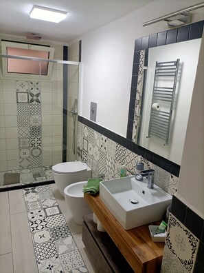 Regadera, secadora de cabello, jabón, papel de baño