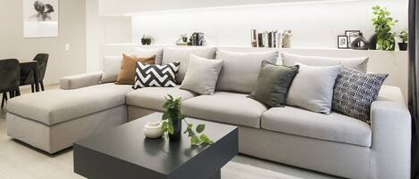 Deluxe Apartment, 4 Bedrooms, Non Smoking, Balcony | Living area | Smart TV, fireplace