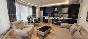 Royal Apartment, 2 Bedrooms | Private kitchen | Oven, stovetop, dishwasher, cookware/dishes/utensils - Angel Residence (Fethiye)