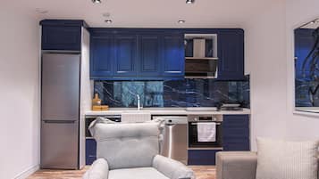 Comfort Apartment | Private kitchen | Oven, stovetop, dishwasher, cookware/dishes/utensils