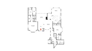 A floor plan of a hotel with a primary bedroom, secondary bedroom, dining area, kitchen, bathroom, and laundry facilities. - Dolce Vita Villa by Distinctive Beach Rentals (Cape Coral)