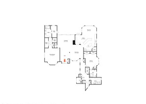 A floor plan of a hotel with a primary bedroom, secondary bedroom, dining area, kitchen, bathroom, and laundry facilities.