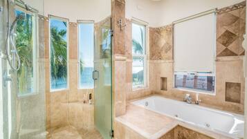 Shower, towels, soap, shampoo