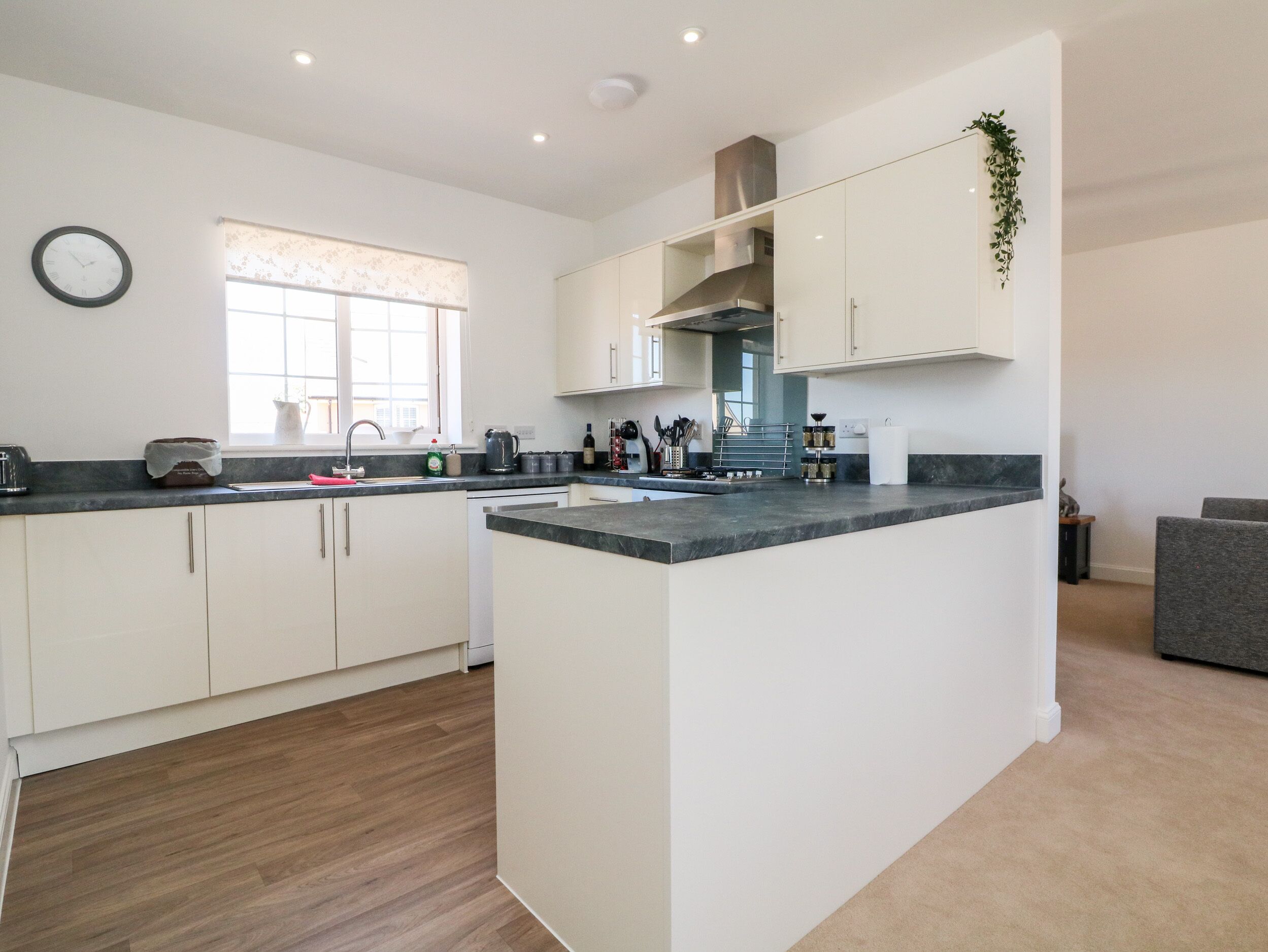 Fridge, dishwasher, electric kettle, toaster