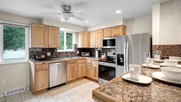 Fridge, microwave, stovetop, electric kettle