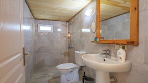 Comfort kamer | Badkamer | Een douche, gratis toiletartikelen, een haardroger, handdoeken