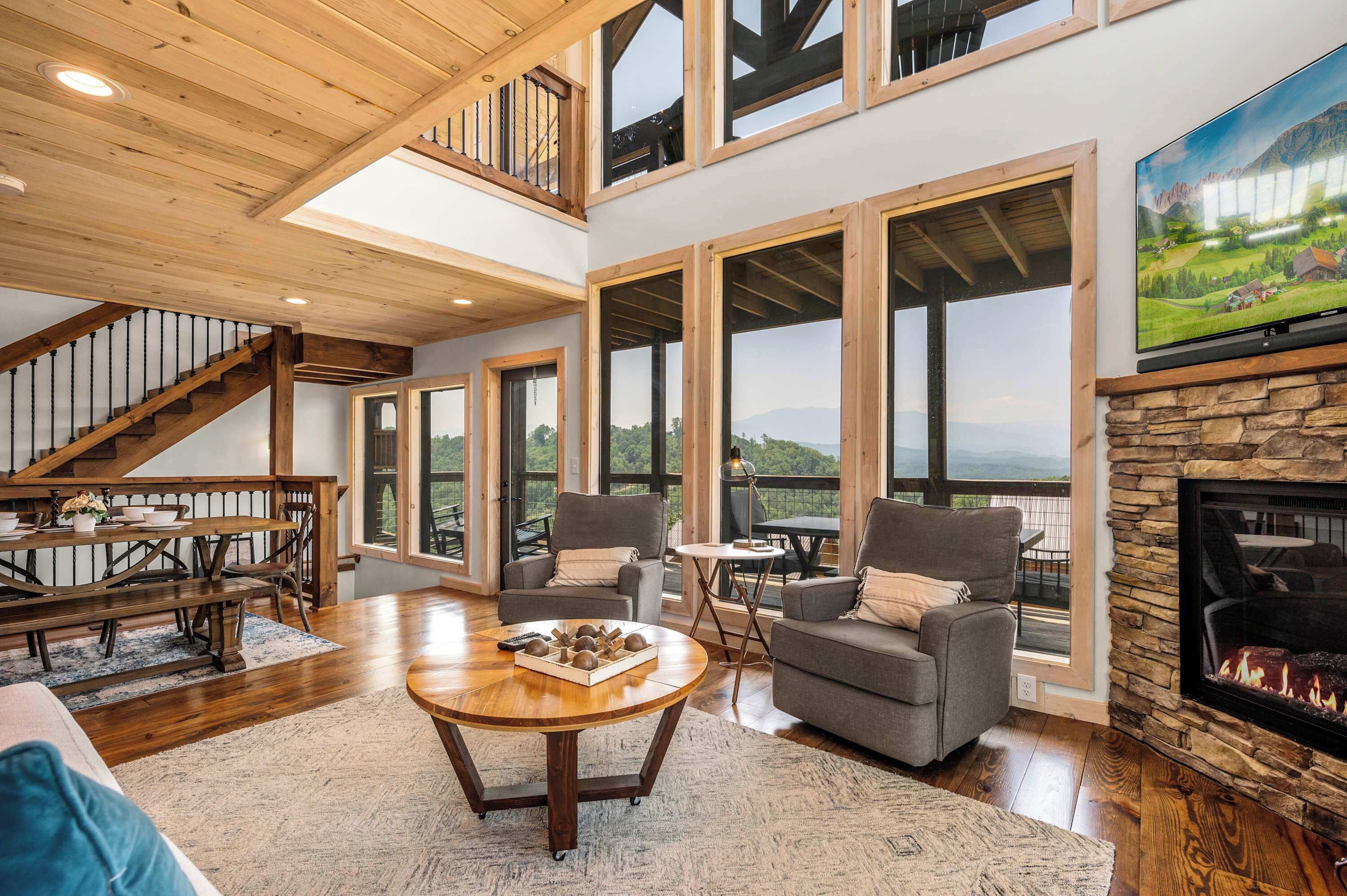 TV, fireplace, offices