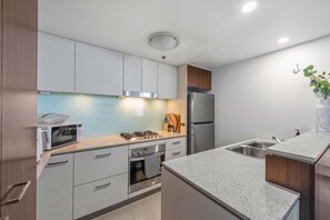 Fridge, microwave, oven, dishwasher