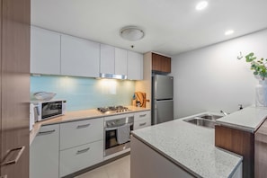 Fridge, microwave, oven, dishwasher