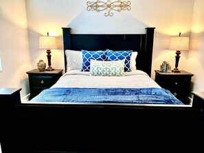 3 bedrooms, memory foam beds, desk, iron/ironing board