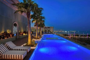 Indoor pool, outdoor pool, open 8:00 AM to 8:00 PM, pool umbrellas