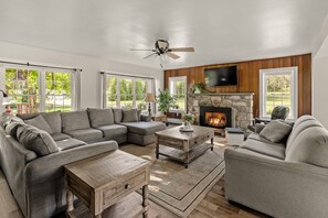 TV, fireplace, offices