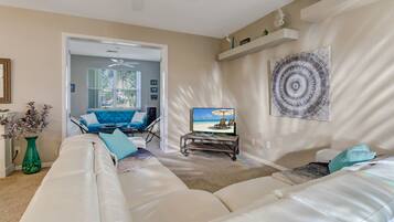 Smart TV, fireplace, stereo, printers