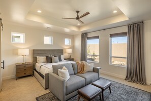 Smart TV, fireplace, DVD player