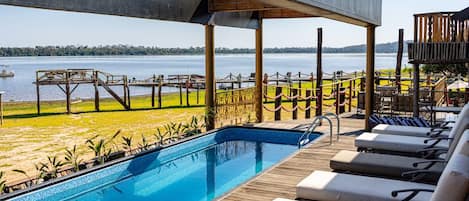 Outdoor pool, sun loungers