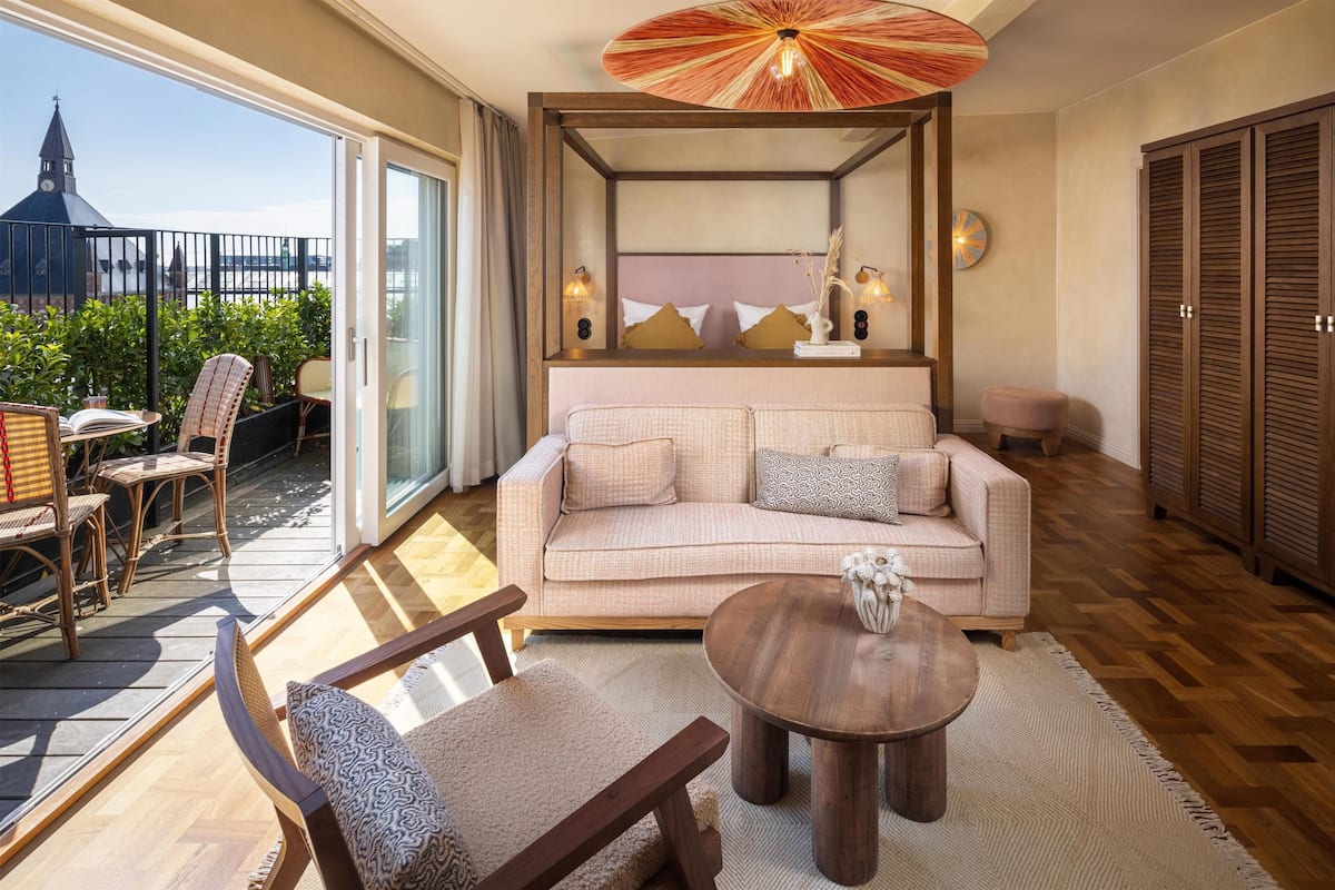 Cobertura, sacada, vista para a cidade | Roupas de cama antialérgicas, individualmente decorados