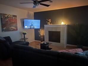 Smart TV, fireplace, printers