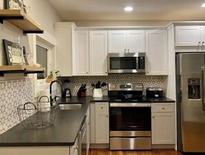 Fridge, microwave, dishwasher