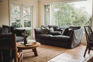 TV, fireplace, books, offices