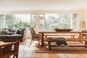 TV, fireplace, books, offices