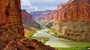 A canyon with a river running through it.