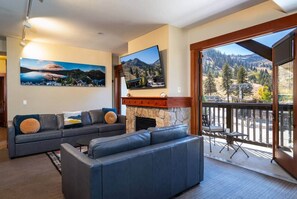 Smart TV, fireplace, DVD player, foosball