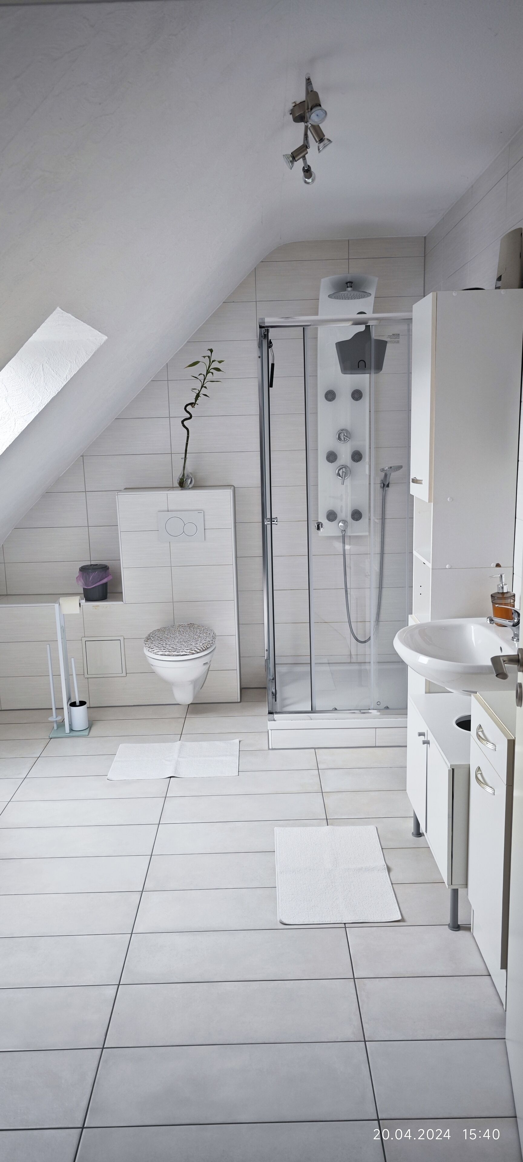 Een douche, een haardroger, handdoeken, zeep