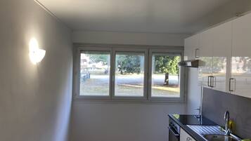 Fridge, oven, stovetop, cookware/dishes/utensils