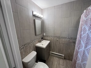 Ensemble baignoire-douche, séchoir à cheveux, serviettes fournies