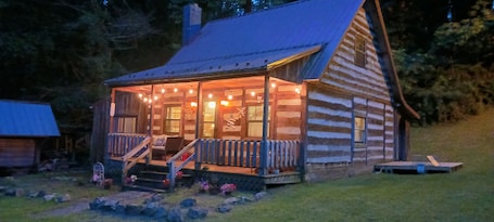Exterior. Rustic fireplace 1800s Log Cabin WIFI TV, Sleeps 8, see details read discounts