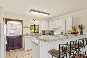 Fridge, microwave, oven, stovetop - Malia Makai - F - Honu - A/C, Ocean Views (Koloa)