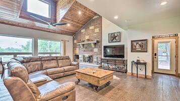 TV, fireplace, video games, foosball