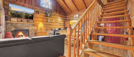 TV, fireplace, DVD player, table football