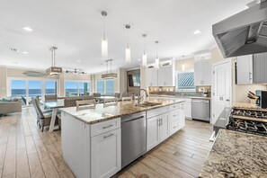 Fridge, microwave, oven, stovetop - Resting Beach Place by GSVR | Beachfront Home w/ Pool, Game Room/Theater + FREE Activities/Golf (Gulf Shores)