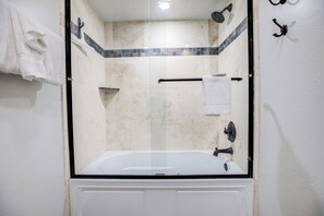 Combined shower/tub, hair dryer