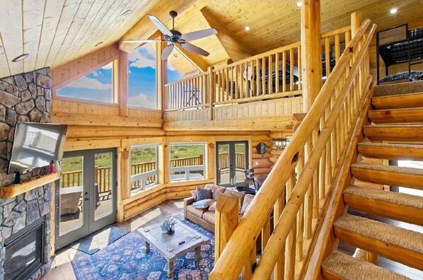 Smart TV, fireplace, video games, DVD player