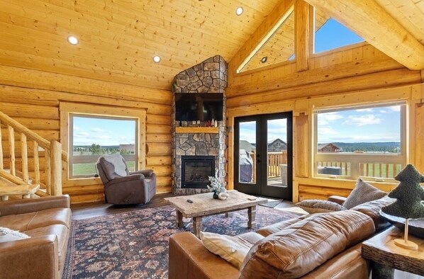 Smart TV, fireplace, video games, DVD player